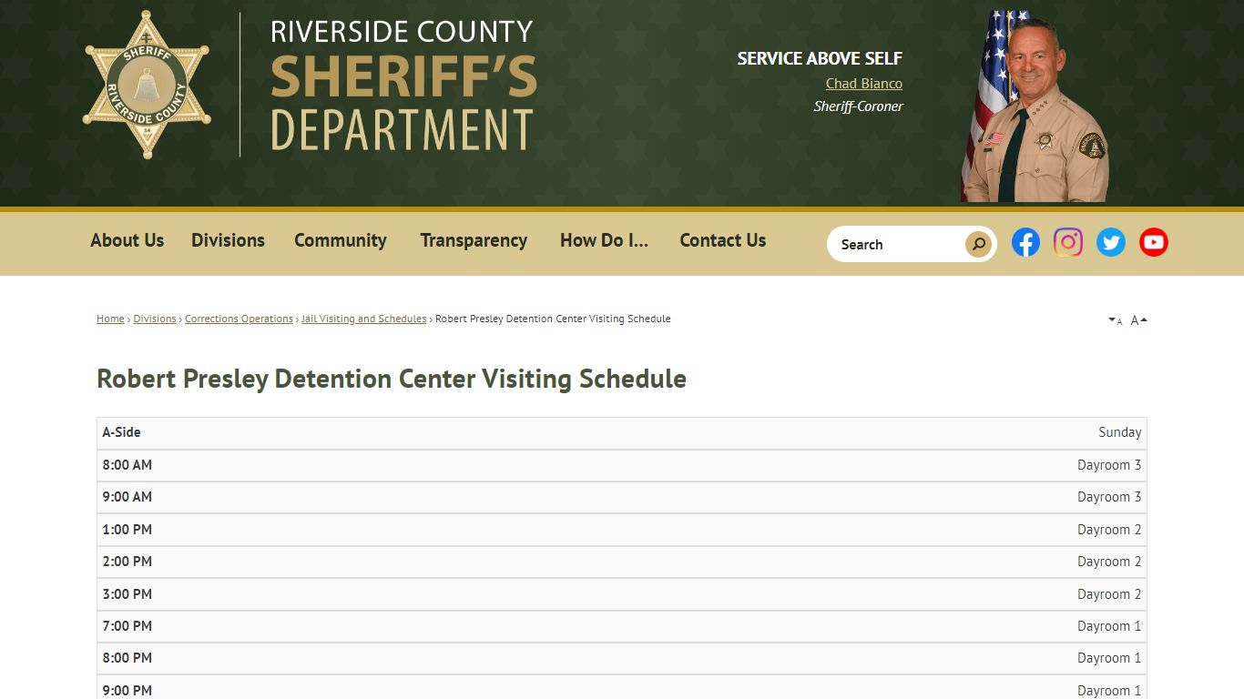 Robert Presley Detention Center Visiting Schedule ...